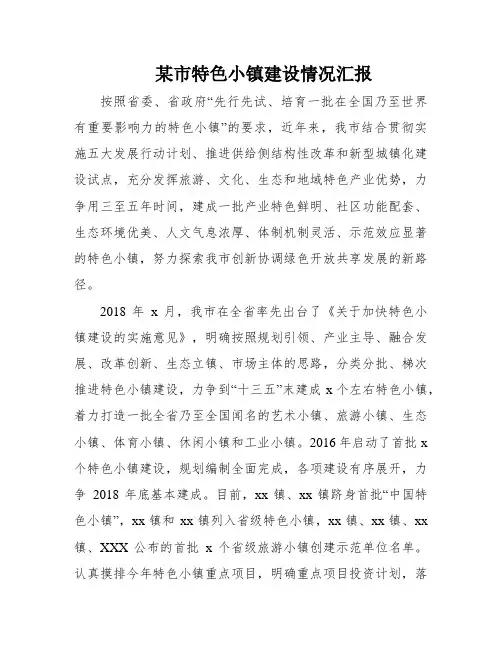某市特色小镇建设情况汇报