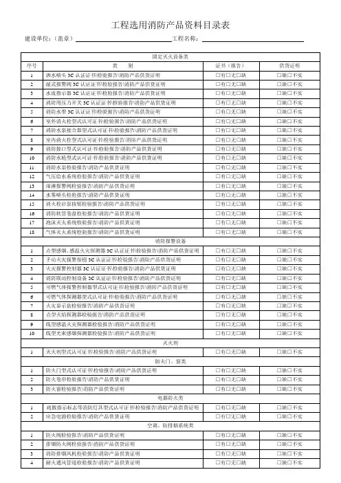 [精品工厂表格]工程选用消防产品资料目录表