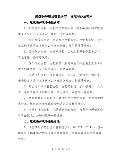 燃煤锅炉现场查验内容、标准与办法范本