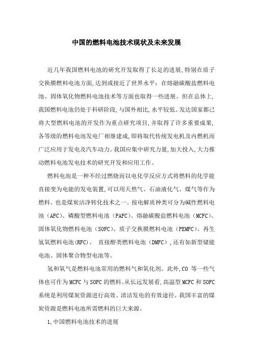 中国的燃料电池技术现状及未来发展