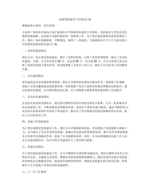 加强党的建设工作情况汇报