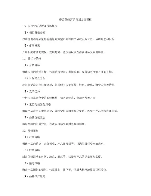 爆品策略营销策划方案模板
