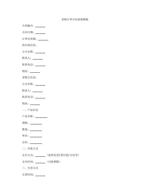 采购订单合同表格模板