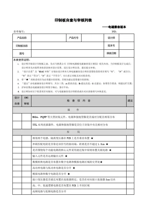 印制板(PCB)自查与审核列表(EMC版本)