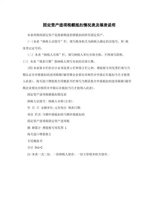 固定资产进项税额抵扣情况表及填表说明