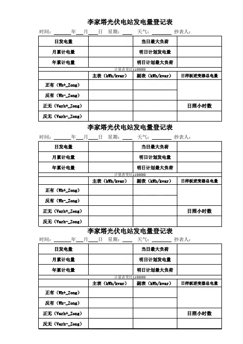 光伏电站日发电量统计表