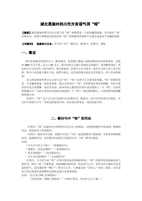 湖北恩施州利川市方言语气词