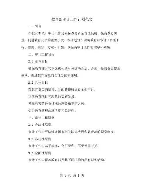 教育部审计工作计划范文
