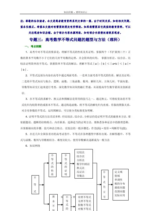 高考理科数学不等式问题的题型与方法[最新版]