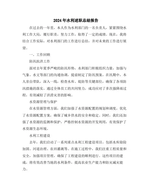 2024年水利述职总结报告