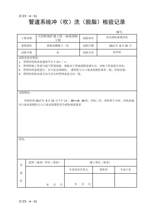 4管道系统冲(吹)洗(脱脂)检验记录