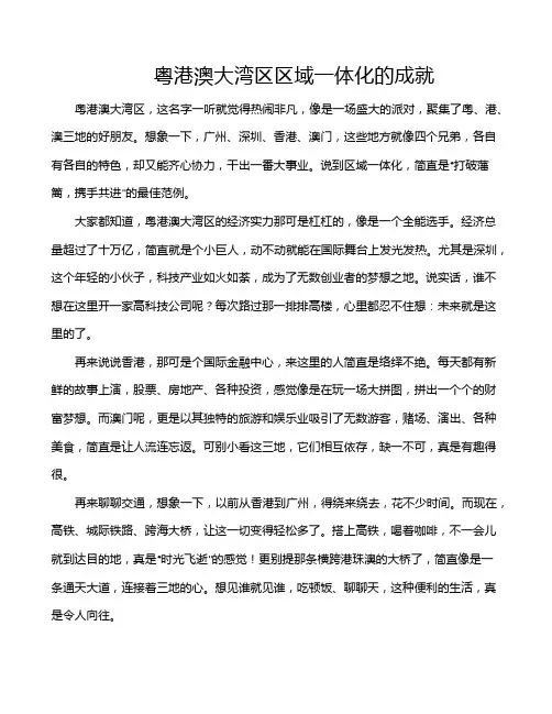 粤港澳大湾区区域一体化的成就