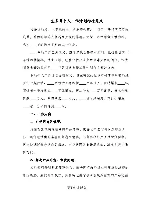 业务员个人工作计划标准范文(5篇)