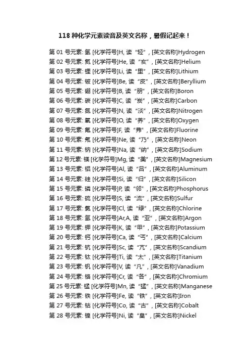118种化学元素读音及英文名称，暑假记起来！