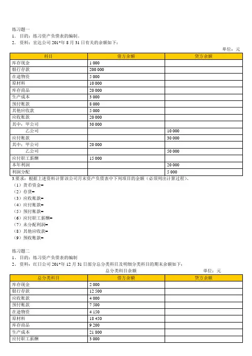 会计从业基础-资产负债表题