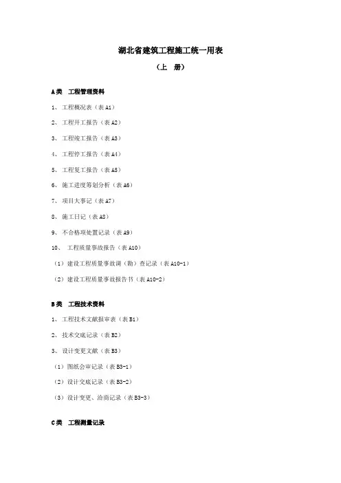 湖北省建筑工程施工统一用表样本