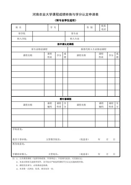 成绩转换与学分认定申请表