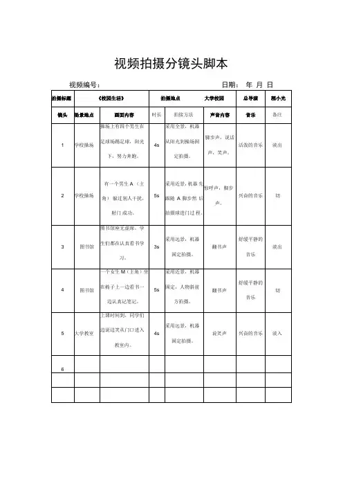 视频拍摄分镜头脚本(5篇)