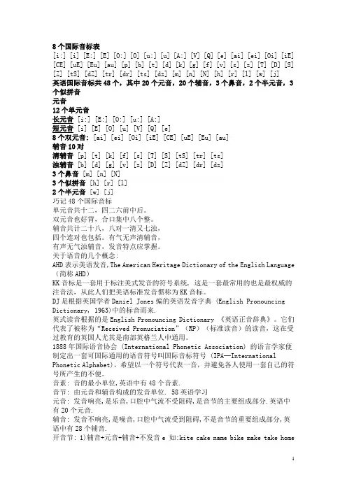 8个国际音标表
