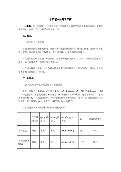 水溶液中的离子平衡专题复习