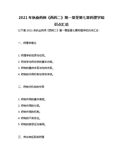 2021年执业药师《西药二》第一章至第七章药理学知识点汇总