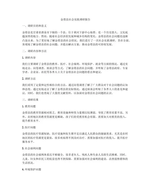金塔县社会实践调研报告