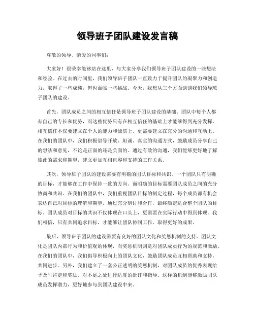 领导班子团队建设发言稿