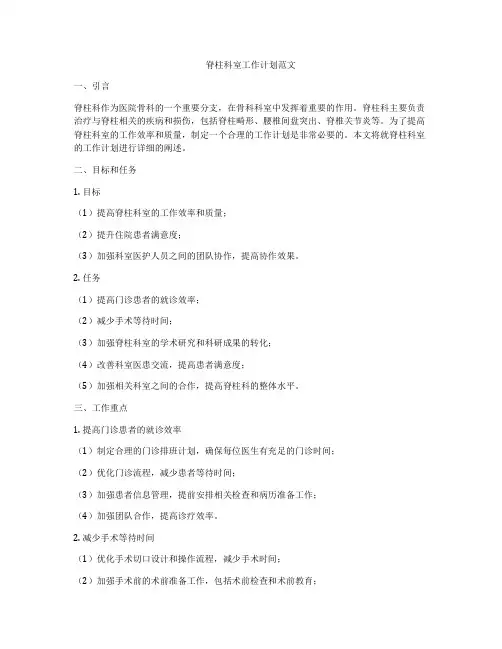 脊柱科室工作计划范文