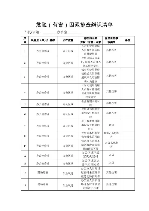 危险(有害)因素排查辨识清单