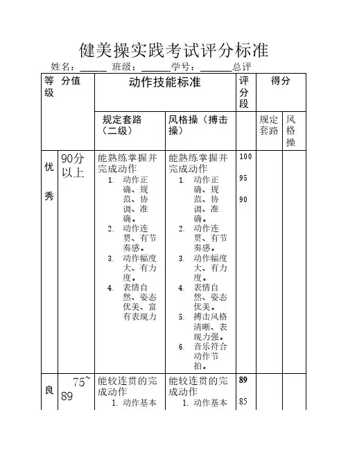 健美操实践考试评分标准
