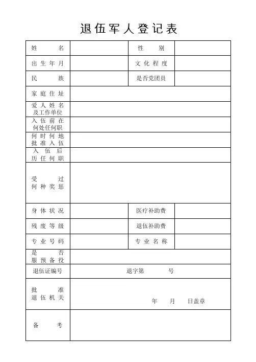 2020退伍军人登记表