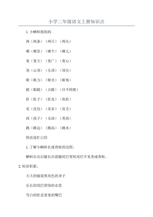 小学二年级语文上册知识点