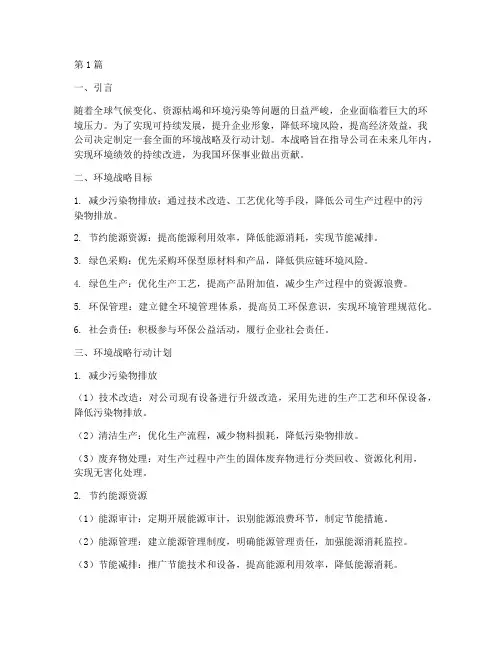 公司环境战略及行动计划(2篇)