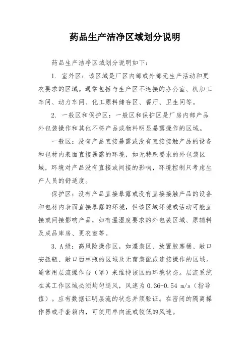 药品生产洁净区域划分说明