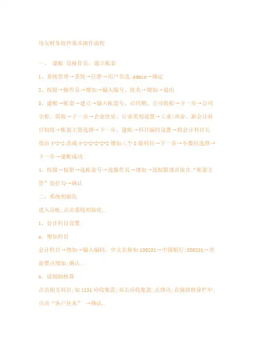 用友财务软件基本操作流程