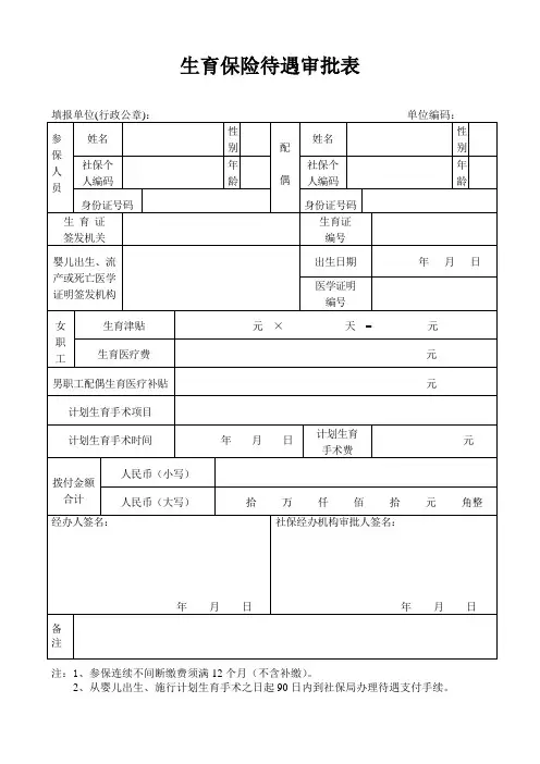 生育保险待遇审批表
