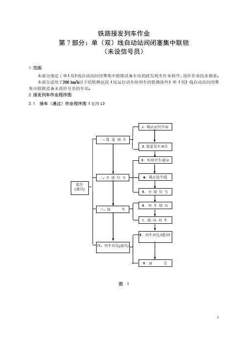 《铁路接发列车作业》第7部分：单(双)线自动站间闭塞集中联锁(未设信号员)