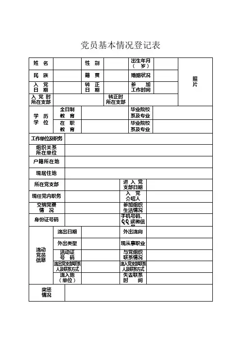 党员组织基本情况登记表(2016.3.3)