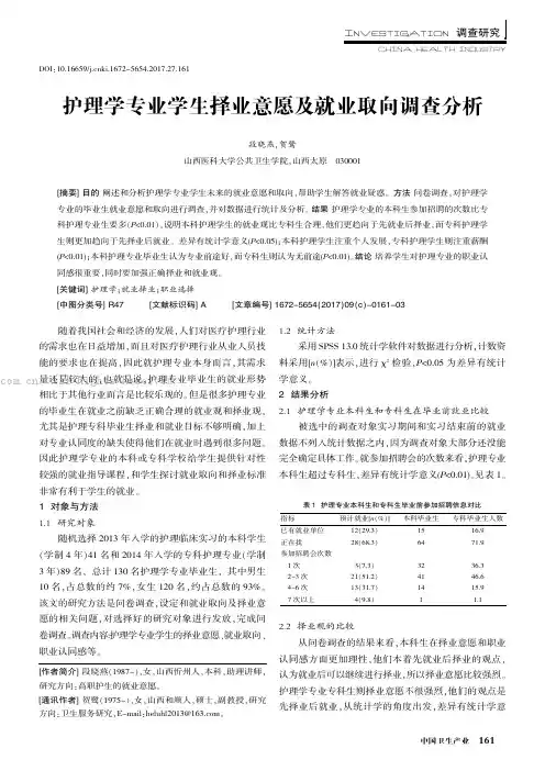 护理学专业学生择业意愿及就业取向调查分析