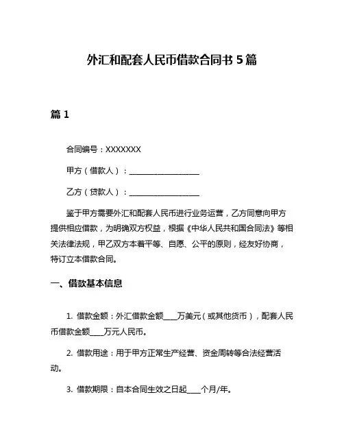 外汇和配套人民币借款合同书5篇