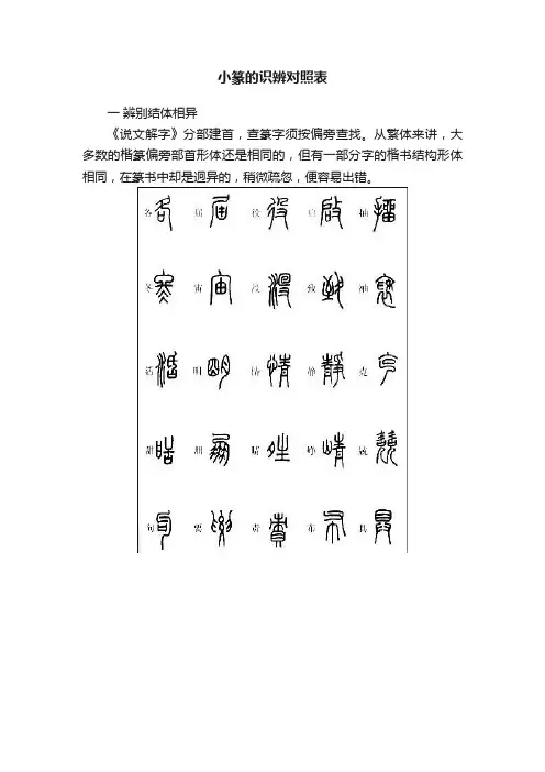 小篆的识辨对照表