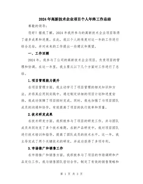 2024年高新技术企业项目个人年终工作总结