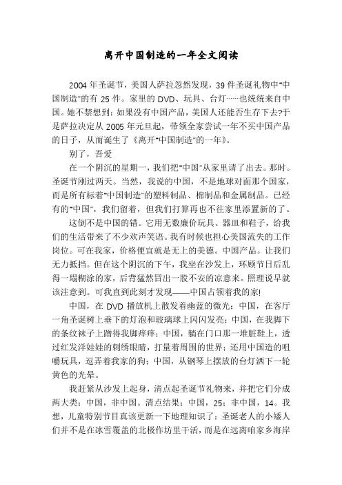 离开中国制造的一年全文阅读
