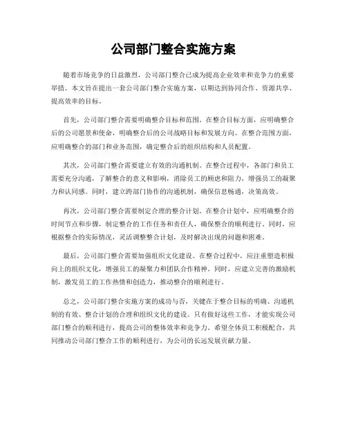 公司部门整合实施方案