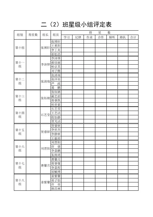 小学生星级评定表2