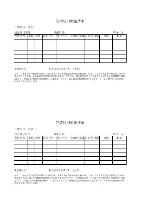 发票验旧缴销清单