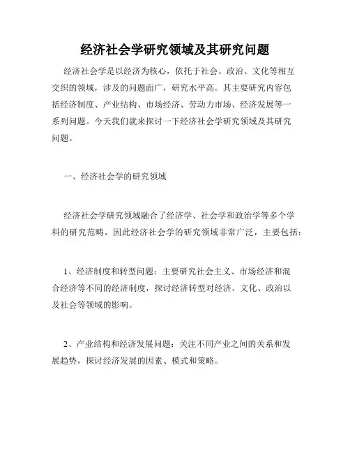 经济社会学研究领域及其研究问题