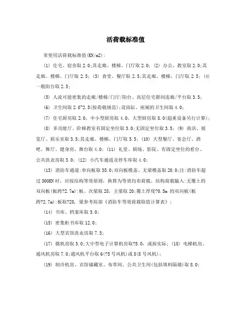 活荷载标准值