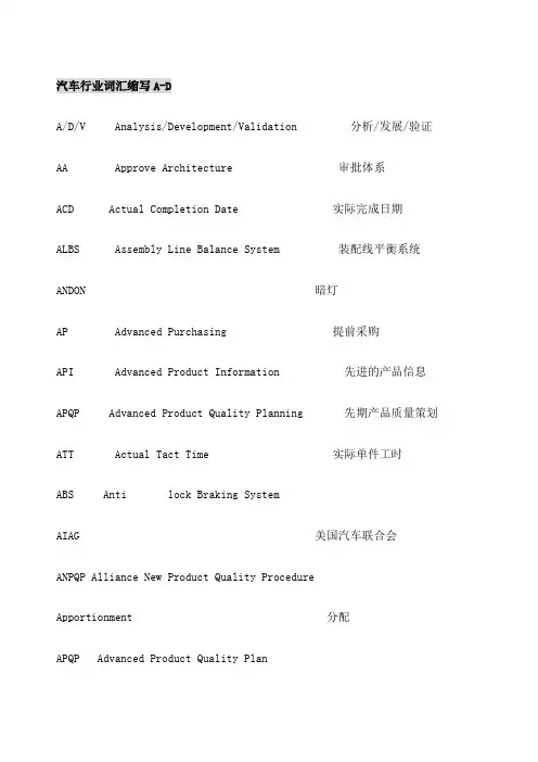 最实用汽车行业英文缩写
