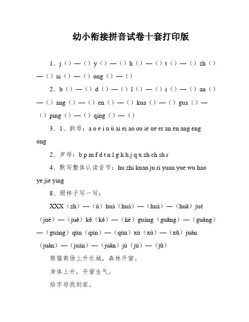幼小衔接拼音试卷十套打印版